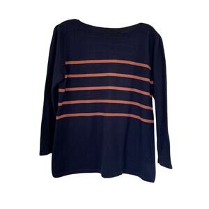 Cyrillus Navy Brown Striped Wool Boat Neck Long Sleeve Pullover Sweater Size M